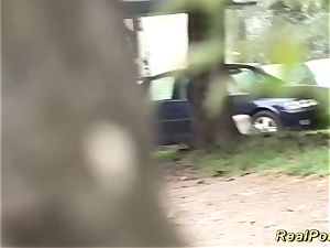 German Stepmom picked up for outdoor orgy